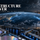 AI-generated conceptual illustration of semiconductor wafers, servers and power infrastructure connecting Boston and London across the Atlantic, with the title The Infrastructure of Power.