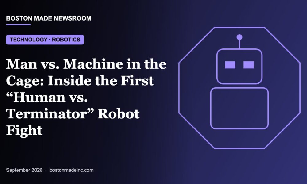 Boston Made Newsroom illustration: Man vs. Machine in the Cage: Inside the First “Human vs. Terminator” Robot Fight