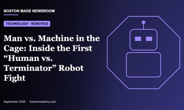 Boston Made Newsroom illustration: Man vs. Machine in the Cage: Inside the First “Human vs. Terminator” Robot Fight
