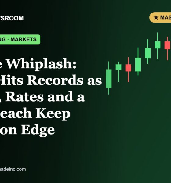 Boston Made Newsroom illustration: Headline Whiplash: Nasdaq Hits Records as Iran, Oil, Rates and a Cyber Breach Keep Markets on Edge
