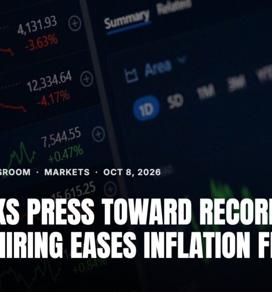 US Stocks Press Toward Records as Cooler Hiring Eases Inflation Fears