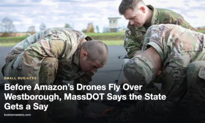 A delivery drone in flight during a supply-drop exercise