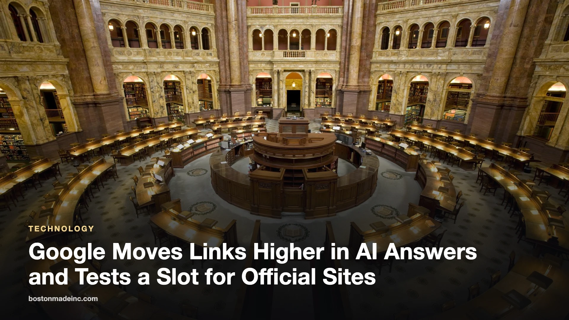 Researchers at desks in a grand library reading room seen from above