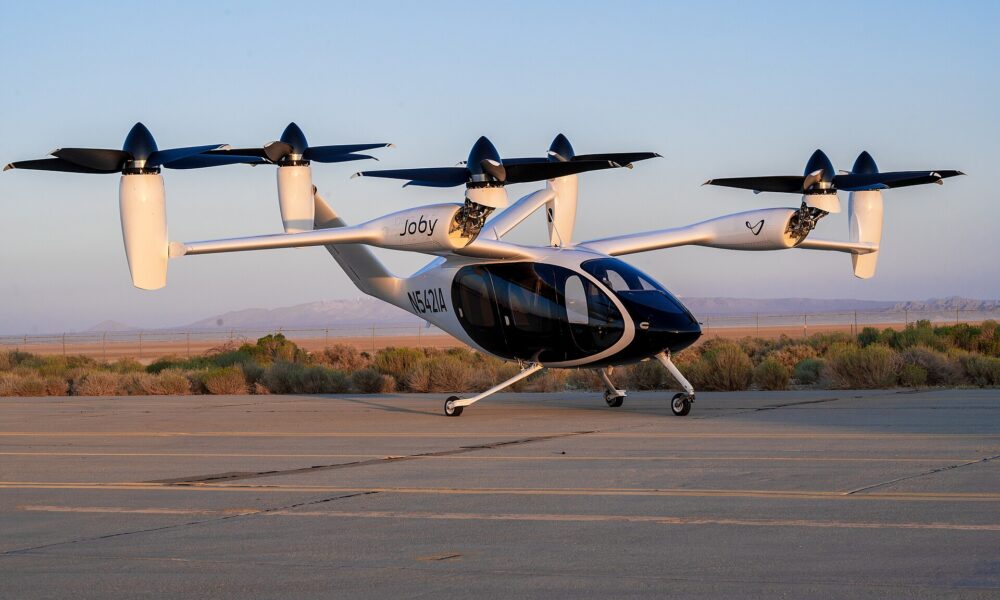 Joby Aviation S4 electric air taxi on a taxiway at Edwards Air Force Base, California