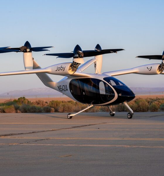 Joby Aviation S4 electric air taxi on a taxiway at Edwards Air Force Base, California