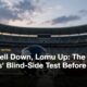 AI-generated illustration of a football helmet and ball on a floodlit stadium field at dusk